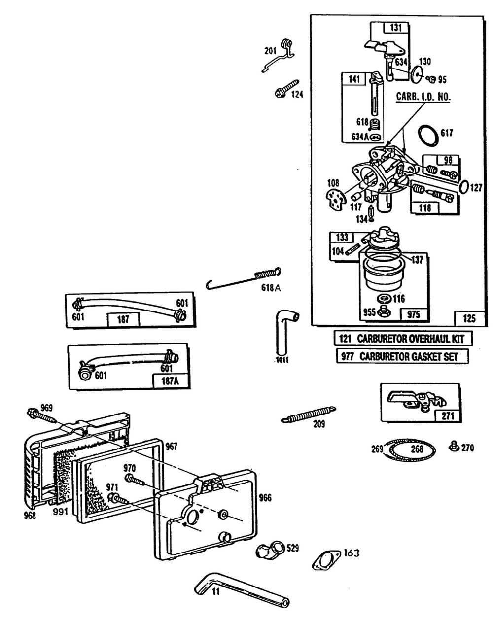 Carburetor, Air Cleaner Grp Diagram and Parts List for 110702-0207-XX  Briggs and Stratton Engine